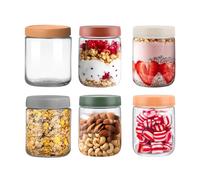 Ryvera 6 Pezzi 500ML Barattoli per Avena Notturna, vasetti vetro piccoli, Vasetto di vetro per yogurt con coperchio per Avena Durante la Notte Bicchieri da Yogurt Vasetto Marmellate Spezi (6)