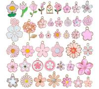 RYXZEN 43 Stile Ciondoli Fiore A Tema Floreale Rosa Smalto Ciondoli per Bracciali Fai Da Te Margherita Charm Fiore di Ciliegio Placcato Oro Pendenti per Collana Creazione di Gioielli