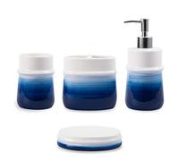 RZCNC Set di accessori da bagno blu navy, 4 pezzi in ceramica blu, set di accessori decorativi per il bagno, contiene tazza spazzolino da denti, dispenser di sapone, portasapone, bicchiere
