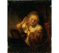 RZHRHJES Astratta della Poster Stampa su Tela Stampe Nordico Pittura Giovane donna che si decora con orecchini di Rembrandt Van Rijn per Decorazioni per la Casa 60x90cm