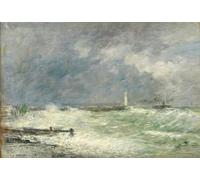 RZHRHJES Astratta della Poster Stampa su Tela Stampe Nordico Pittura Ingresso al porto di Le Havre in Stormy Weather di Eugene Louis Boudin per Decorazioni per la Casa 60x90cm