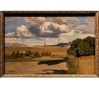 RZHRHJES Astratta della Poster Stampa su Tela Stampe Nordico Pittura la Campagna Romana con l'Acquedotto di Jean Baptiste Camille Corot per Decorazioni per la Casa 60x90cm