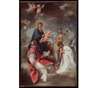 RZHRHJES Astratta della Poster Stampa su Tela Stampe Nordico Pittura La Lady col Bambino ei Santi Ignazio di Loyola Cosma e Damiano di Andrea Sacchi per Decorazioni per la Casa 60x90cm