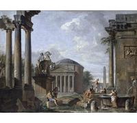 RZHRHJES Astratta della Poster Stampa su Tela Stampe Nordico Pittura Paesaggio con rovine romane di Paolo Pannini per Decorazioni per la Casa 60x90cm