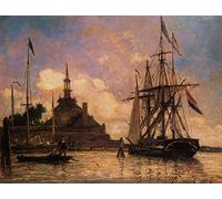 RZHRHJES Dipinto Astratto Decorativo Tela Immagini Stampe Immagine il porto di Rotterdam di Johan Barthold Jongkind per Decorazioni per la Casa 60x90cm