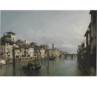 RZHRHJES Dipinto Astratto Decorativo Tela Immagini Stampe Immagine l'Arno tra il Ponte Vecchio e il Ponte Santa Trinità Firenze di Bernardo Bellotto per Decorazioni per la Casa 60x90cm