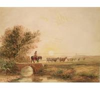 RZHRHJES Dipinto Astratto Decorativo Tela Immagini Stampe Immagine un mandriano a cavallo con animali che attraversano un ponte al tramonto di David Cox per Decorazioni per la Casa 60x90cm