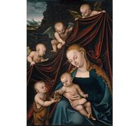 RZHRHJES Dipinto Astratto Decorativo Tela Immagini Stampe Immagine Vierge a L'enfant Avec Saint Jean Baptiste Entoures D'anges di Lucas il Vecchio Cranach per Decorazioni per la Casa 60x90cm