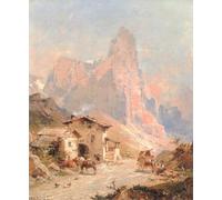RZHRHJES Mural Dipinto Poster su Tela Quadri su Tela Figure in un villaggio nelle DolomitiRichard Unterberger per Decorazioni per la Casa 60x90cm