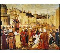 RZHRHJES Mural Dipinto Poster su Tela Quadri su Tela Predicazione di Santo Stefano di Vittore Carpaccio per Decorazioni per la Casa 60x90cm