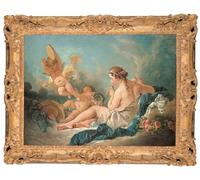 RZHRHJES Mural Dipinto Poster su Tela Quadri su Tela una ninfa sdraiata che suona il flauto con putti Forse la musa Euterpe di François Boucher per Decorazioni per la Casa 60x90cm