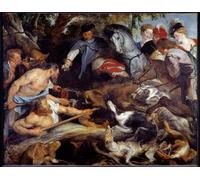 RZHRHJES Pittura su Tela di Paesaggio Riproduzione Dipinto Stampe da Parete Per Quadri Caccia al cinghiale Dipinto di Peter Paul Rubens per la Decorazione Della Parete 60x90cm