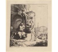 RZHRHJES Pittura su Tela di Paesaggio Riproduzione Dipinto Stampe da Parete Per Quadri Cristo e la donna di Samaria tra le rovine di Rembrandt Van Rijn per la Decorazione Della Parete 60x90cm