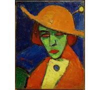 RZHRHJES Pittura su Tela di Paesaggio Riproduzione Dipinto Stampe da Parete Per Quadri Donna verde con cappello giallo II di Hermann Stenner per la Decorazione Della Parete 60x90cm