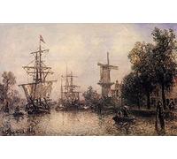 RZHRHJES Pittura su Tela di Paesaggio Riproduzione Dipinto Stampe da Parete Per Quadri il porto di Rotterdam di Johan Barthold Jongkind per la Decorazione Della Parete 60x90cm