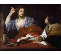 RZHRHJES Pittura su Tela di Paesaggio Riproduzione Dipinto Stampe da Parete Per Quadri le sorelle Marta e Maria di Betania di Simon Vouet per la Decorazione Della Parete 60x90cm