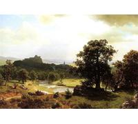 RZHRHJES Pittura su Tela di Paesaggio Riproduzione Dipinto Stampe da Parete Per Quadri L'inizio del giorno di Albert Bierstadt per la Decorazione Della Parete 60x90cm
