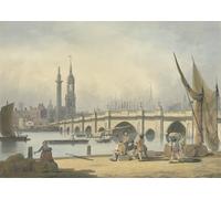 RZHRHJES Pittura su Tela di Paesaggio Riproduzione Dipinto Stampe da Parete Per Quadri London Bridge e il monumento del famoso artista per la Decorazione Della Parete 60x90cm