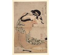 RZHRHJES Pittura su Tela di Paesaggio Riproduzione Dipinto Stampe da Parete Per Quadri L'ora della lepre di Kitagawa Utamaro per la Decorazione Della Parete 60x90cm