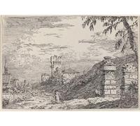 RZHRHJES Pittura su Tela di Paesaggio Riproduzione Dipinto Stampe da Parete Per Quadri Paesaggio con torre e due pilastri in rovina del Canaletto per la Decorazione Della Parete 60x90cm