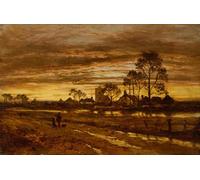 RZHRHJES Pittura su Tela di Paesaggio Riproduzione Dipinto Stampe da Parete Per Quadri una sera d'autunno dopo la pioggia di Benjamin Williams Leader per la Decorazione Della Parete 60x90cm
