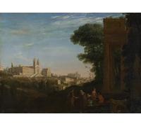 RZHRHJES Pittura su Tela di Paesaggio Riproduzione Dipinto Stampe da Parete Per Quadri una veduta di Claude Lorrain per la Decorazione Della Parete 60x90cm