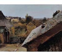 RZHRHJES Pittura su Tela di Paesaggio Riproduzione Dipinto Stampe da Parete Per Quadri Veduta di tetti e giardini di Carl Blechen per la Decorazione Della Parete 60x90cm
