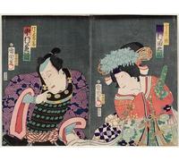 RZHRHJES Quadro su Tela Murale Tela Nordico Pittura Attori Sawamura Tanosuke III nei panni di Toki-hime R e Nakamura Shikan IV di Toyohara Kunichika per L'arredamento Della Camera da Letto 60x90cm