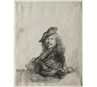 RZHRHJES Quadro su Tela Murale Tela Nordico Pittura Autoritratto appoggiato a un davanzale di pietra di Rembrandt Van Rijn per L'arredamento Della Camera da Letto 60x90cm