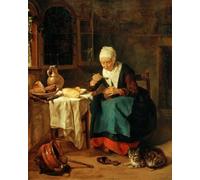 RZHRHJES Quadro su Tela Murale Tela Nordico Pittura Brei Essende Frau di Gabriel Metsu per L'arredamento Della Camera da Letto 60x90cm