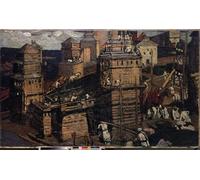 RZHRHJES Quadro su Tela Murale Tela Nordico Pittura Costruire una città di Nicholas Roerich per L'arredamento Della Camera da Letto 60x90cm
