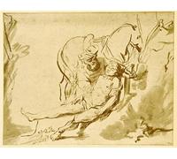 RZHRHJES Quadro su Tela Murale Tela Nordico Pittura Il Buon Samaritano che esamina i feriti di Rembrandt Van Rijn per L'arredamento Della Camera da Letto 60x90cm