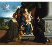 RZHRHJES Quadro su Tela Murale Tela Nordico Pittura la Sacra Famiglia con San Battista un gatto e due donatori di Dosso Dossi per L'arredamento Della Camera da Letto 60x90cm