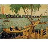 RZHRHJES Quadro su Tela Murale Tela Nordico Pittura Pesce con lunghi angeli nel fiume Miyato di Katsushika Hokusai per L'arredamento Della Camera da Letto 60x90cm