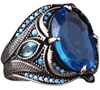 RZLEHORDF - Anello da uomo in argento Sterling 925 stile ottomano classico regalo di compleanno, San Valentino, fidanzato, marito, gioielli con pietre preziose, 12, Zirconia cubica, Zircone