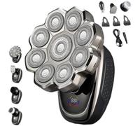 RZLEHORDF Rasoio elettrico 9D da uomo, 6 in 1, testine di precisione staccabili, con display a LED, impermeabile, a umido e a secco, veloce USB-C, ricaricabile, per uomini calvi (set di 9 teste)