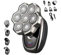 RZLEHORDF Rasoio elettrico 9D da uomo, 6 in 1, testine di precisione staccabili, con display a LED, impermeabile, a umido e a secco, veloce USB-C, ricaricabile, per uomini calvi (set da 7 teste)