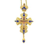 RZRHMUHN HT - Collana con ciondolo ortodosso in lega placcata oro greco con croce pettorale russa con icona di Gesù, per sacerdote, Metallo