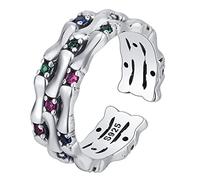 RZRPYFMM Anello Aperto Con Gemme Colorate in Argento Sterling S925, Anello in Argento Sterling Semplice E Leggero,Argento,9