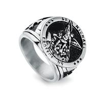 RZRPYFMM Anello Con Sigillo Di San Michele Arcangelo Uomo E Donna Amuleto in Acciaio Inossidabile Cattolico Punk Rock Regalo Di Gioielli Creativi,Argento,10