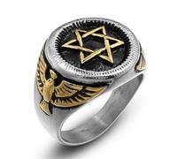 RZRPYFMM Anello Con Sigillo Star of David, Anello Con Stella Di David Flying Eagle in Acciaio Inossidabile Vintage Europeo E Americano,D'oro,8