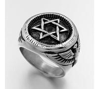 RZRPYFMM Anello Con Sigillo Star of David, Anello Con Stella Di David Flying Eagle in Acciaio Inossidabile Vintage Europeo E Americano,Argento,8