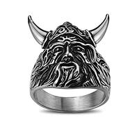 RZRPYFMM Anello Con Testa Di Teschio Vichingo Anello Con Ritratto Di Corno Di Personalità Europea E Americana in Acciaio Inossidabile Con Amuleto Regalo Di Gioielli Pagani Hip Hop,Argento,13