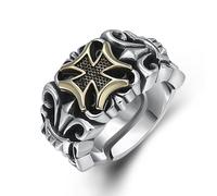RZRPYFMM Anello Croce Stile Retrò Punk Anello Aperto Personalità Maschile S925 Anello Di Ancoraggio Croce in Argento Tailandese,Argento,14