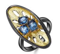 RZRPYFMM Anello Da Donna in Argento Sterling S925 Con Topazio Blu, Anello Alla Moda in Argento Sterling Con Gemma Incastonata,Argento,5