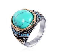 RZRPYFMM Anello Da Uomo Con Pietre Preziose Turchesi Personalità Retro Punk Gotico Anello in Acciaio Inossidabile Con Corvo Intarsiato Gioielli Con Turchese Naturale,D'oro,7