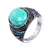 RZRPYFMM Anello Da Uomo Con Pietre Preziose Turchesi Personalità Retro Punk Gotico Anello in Acciaio Inossidabile Con Corvo Intarsiato Gioielli Con Turchese Naturale,Argento,9