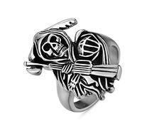 RZRPYFMM Anello Da Uomo Con Teschio A Falce Anello Vintage in Acciaio Inossidabile Con Teschio Hip Hop, Regalo Di Gioielli Retrò Di Personalità Europea E Americana,Argento,11