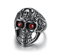 RZRPYFMM Anello Da Uomo Con Teschio Demone Occhi Rubino Testa Di Fantasma Anello Con Teschio Personalità Retrò Acciaio Inossidabile Locomotiva Gotica Gioielli Con Teschio,Argento,14
