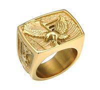 RZRPYFMM Anello Dell'aquila Vichinga, Anello Dell'aquila Calva Con Bandiera Americana in Acciaio Inossidabile, Anello Con Sigillo Quadrato Dell'aquila Patriota,D'oro,8